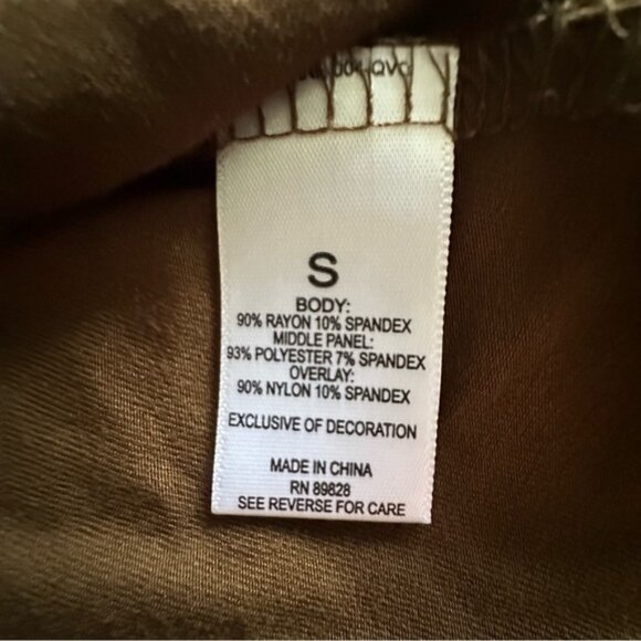 LOGO Lavish Shirt Womens Small Brown Gold Lace Velvet Tunic Scallop Hem Boho - Picture 8 of 10